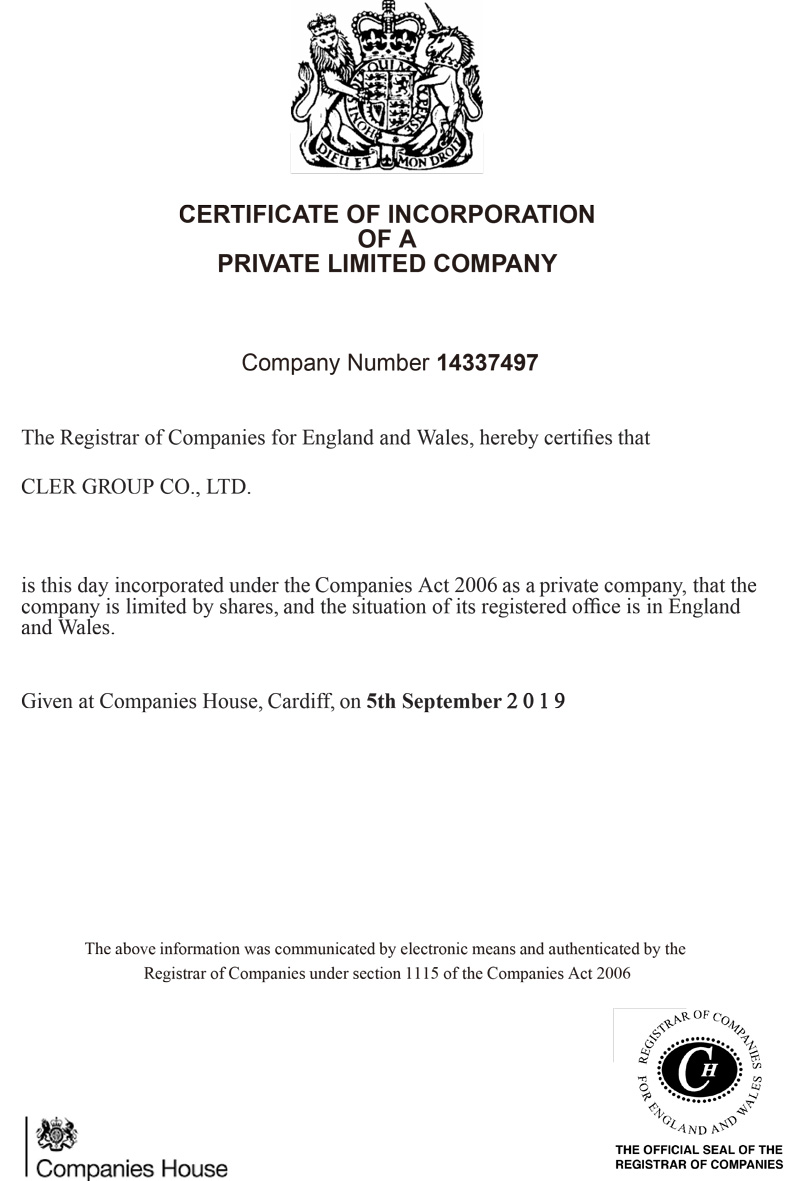 英国证书_可利尔环保科技（昆山）有限公司